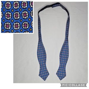 Mens Polo Ralph Lauren Silk Blue Geometric Medallion Print Bow Tie Preppy Italy